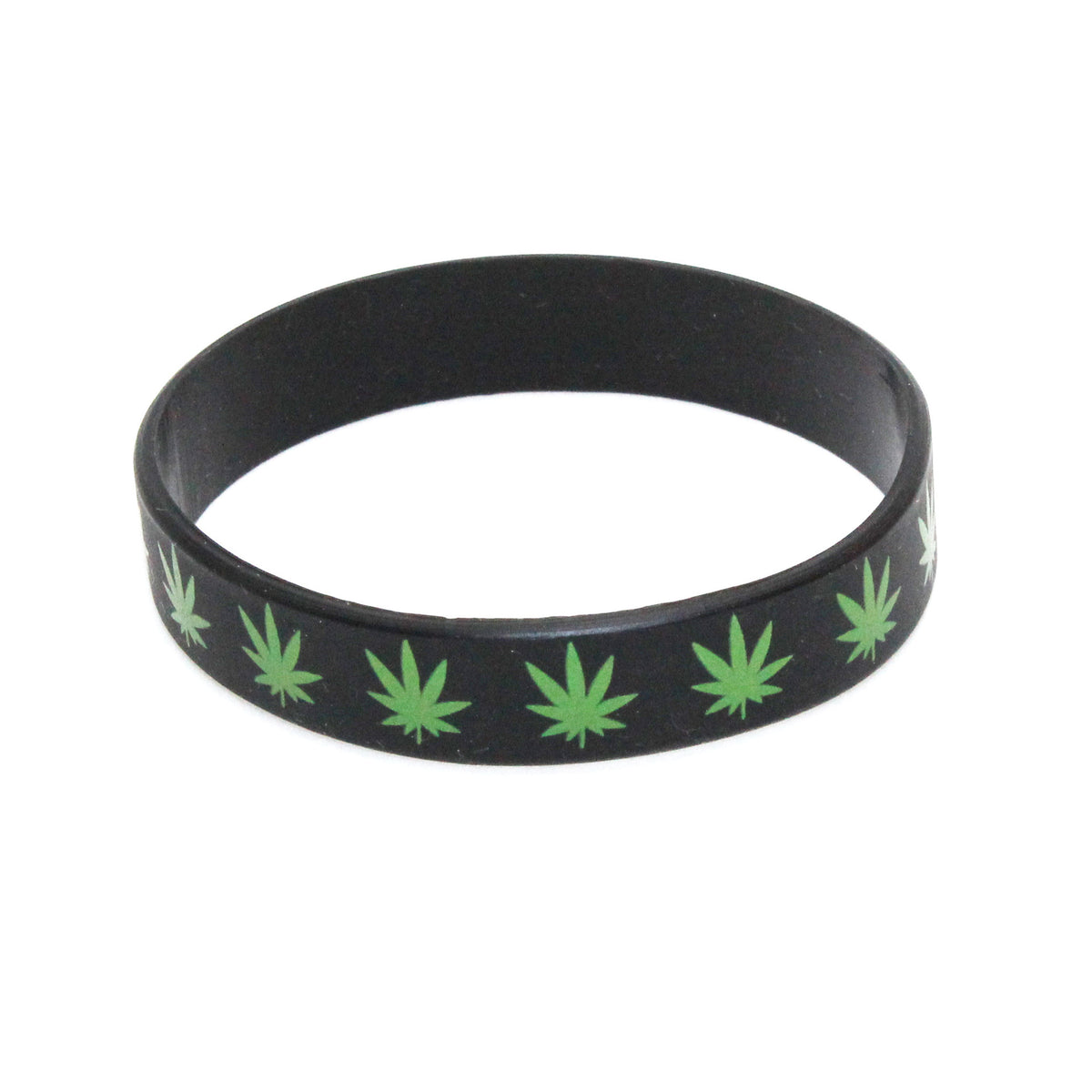 Silk Screen Silicone Black Bracelet with Green Hemp Leaf LOGO
