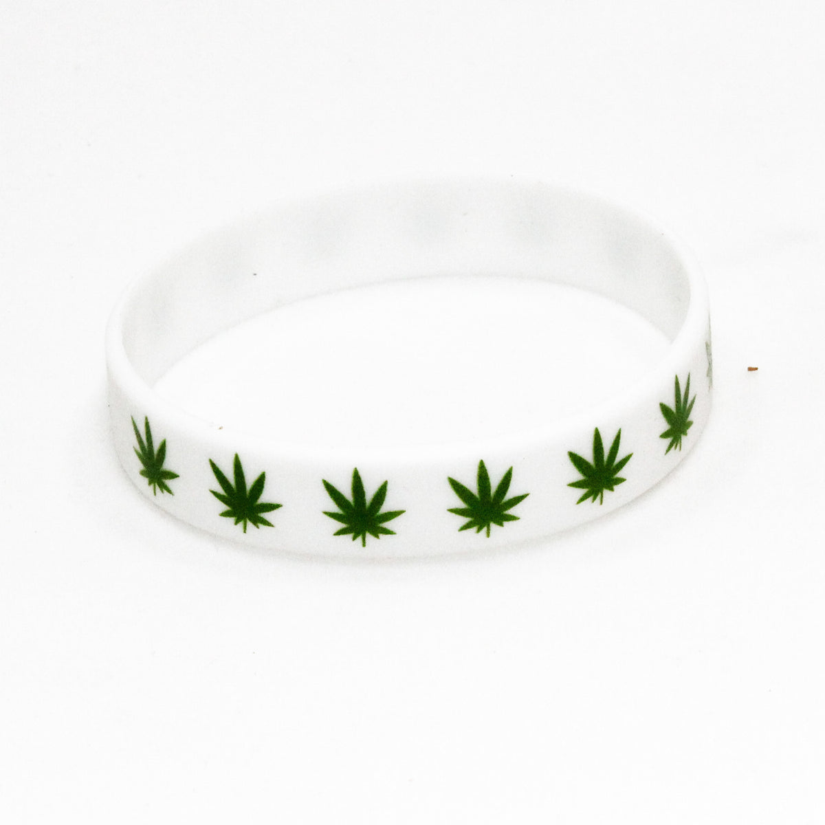 Silk Screen Silicone White Bracelet with Green Hemp Leaf LOGO