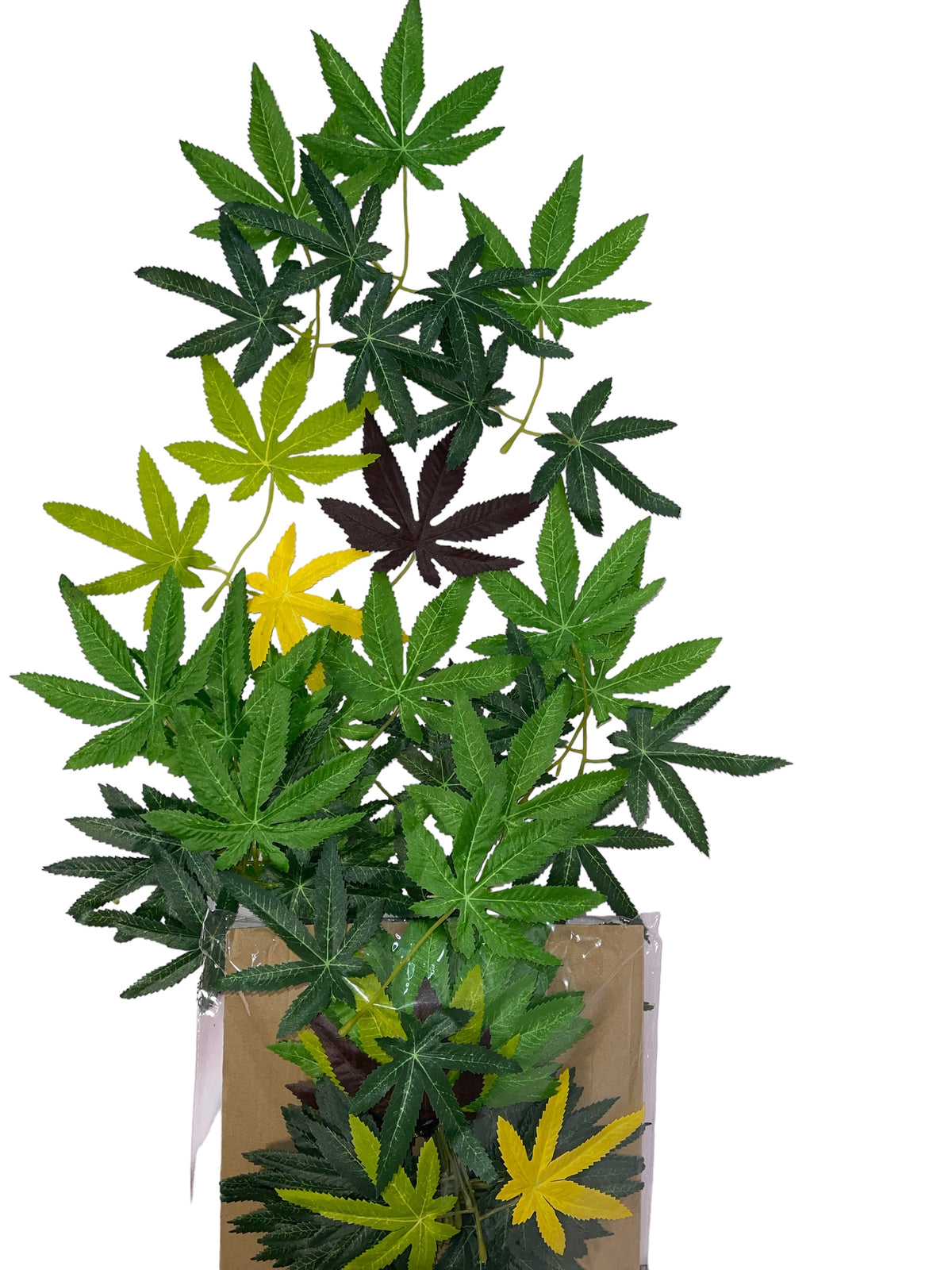 DecoBudz leaf set with 96 lifelike faux cannabis leaves in vibrant, realistic colors, perfect for decor and crafting projects