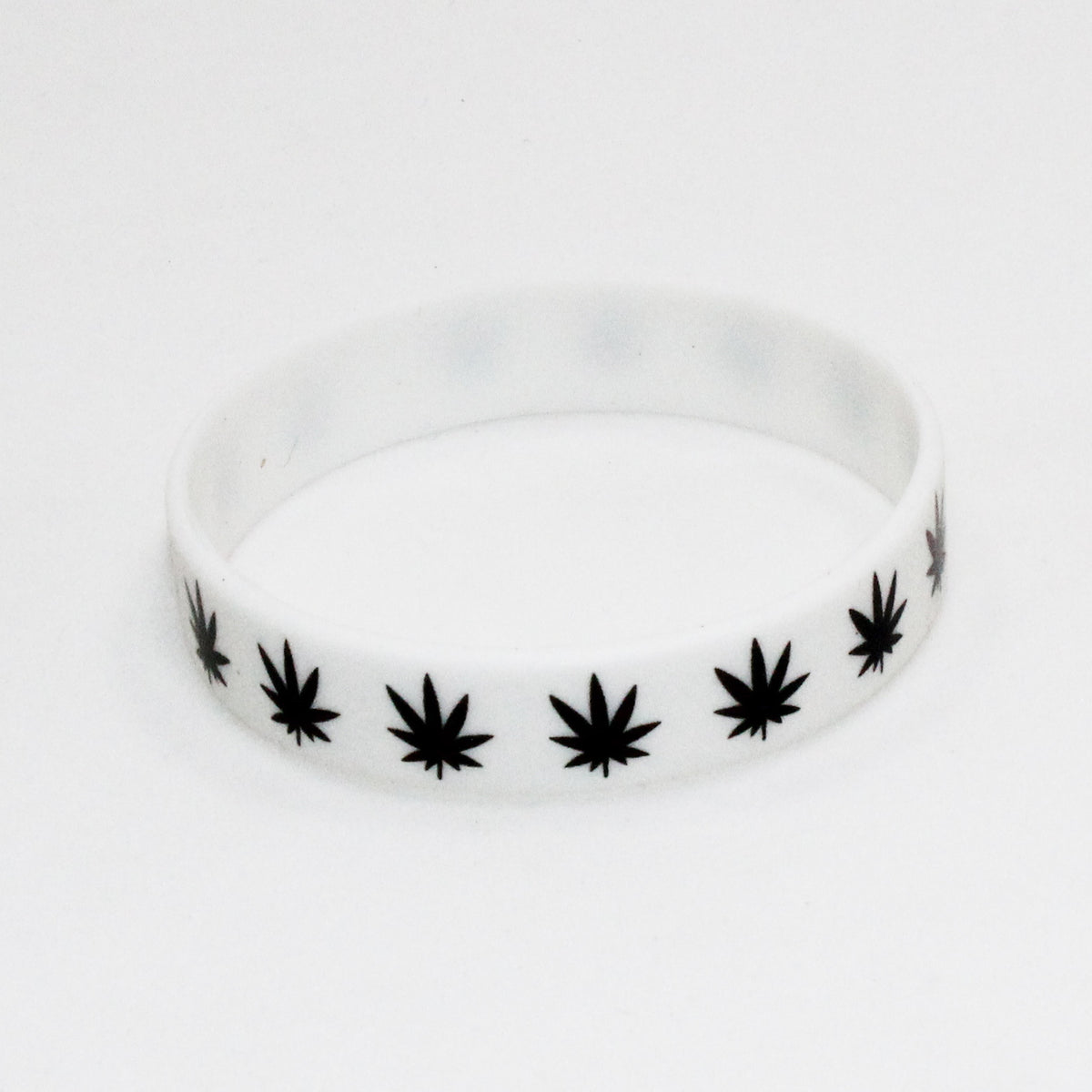 Silk Screen Silicone White Bracelet with Black Hemp Leaf LOGO