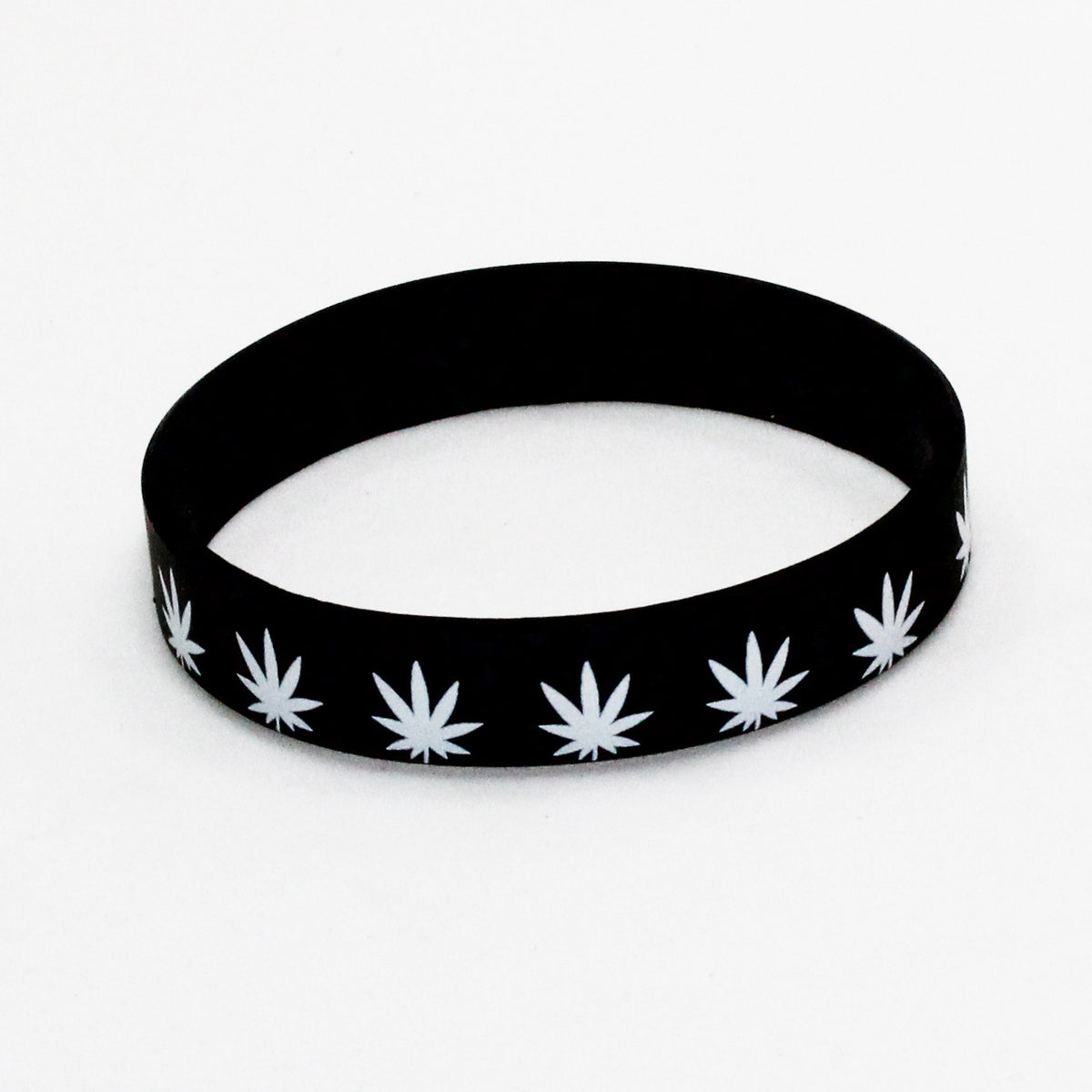 Silk Screen Silicone Black Bracelet with White Hemp Leaf LOGO