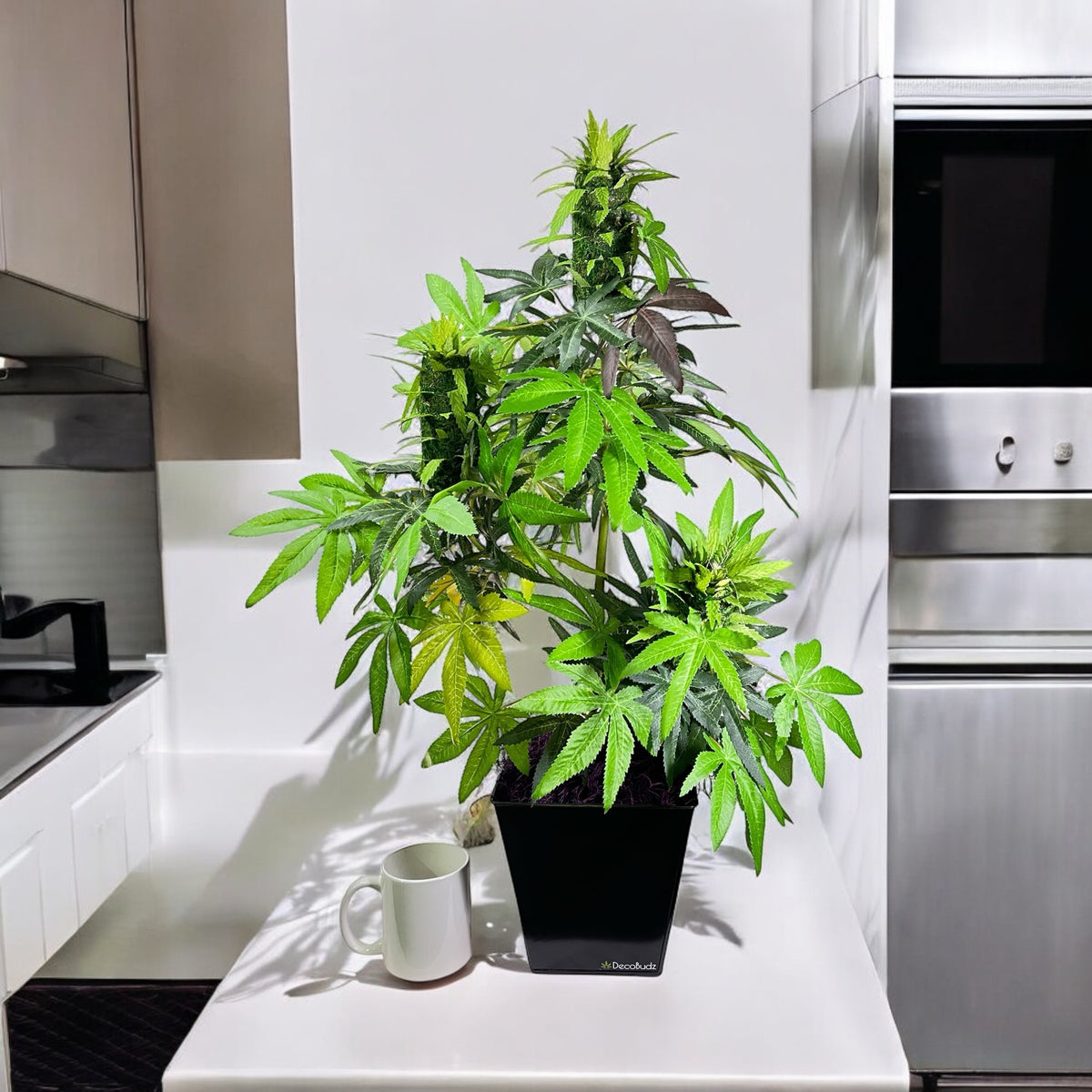 Large 28-inch OG DecoBudz fake cannabis plant with a modern decor style, perfect for making a bold statement in any space