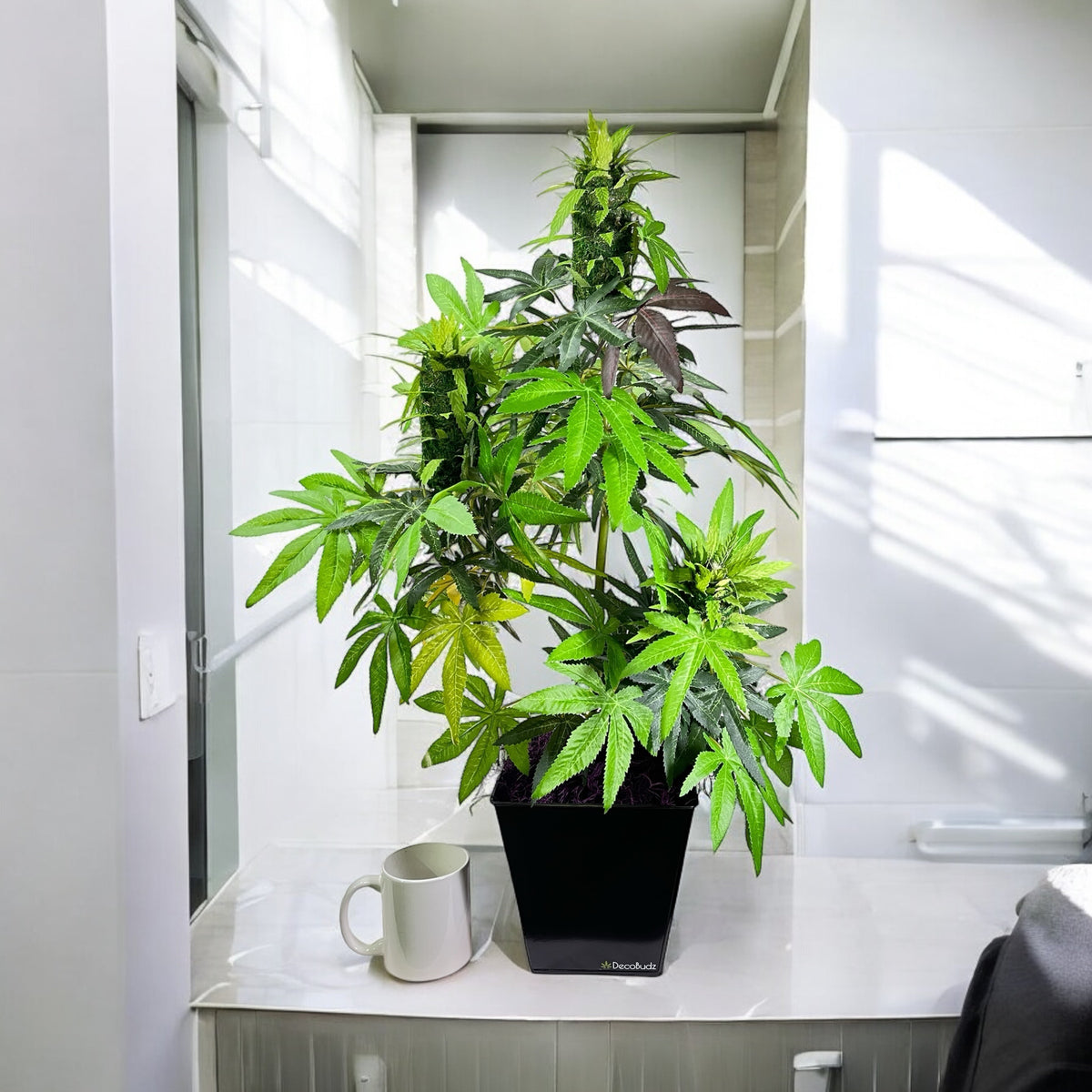 28-inch lifelike faux weed plant by DecoBudz, designed for modern decor and adding a stylish, realistic touch to home or office