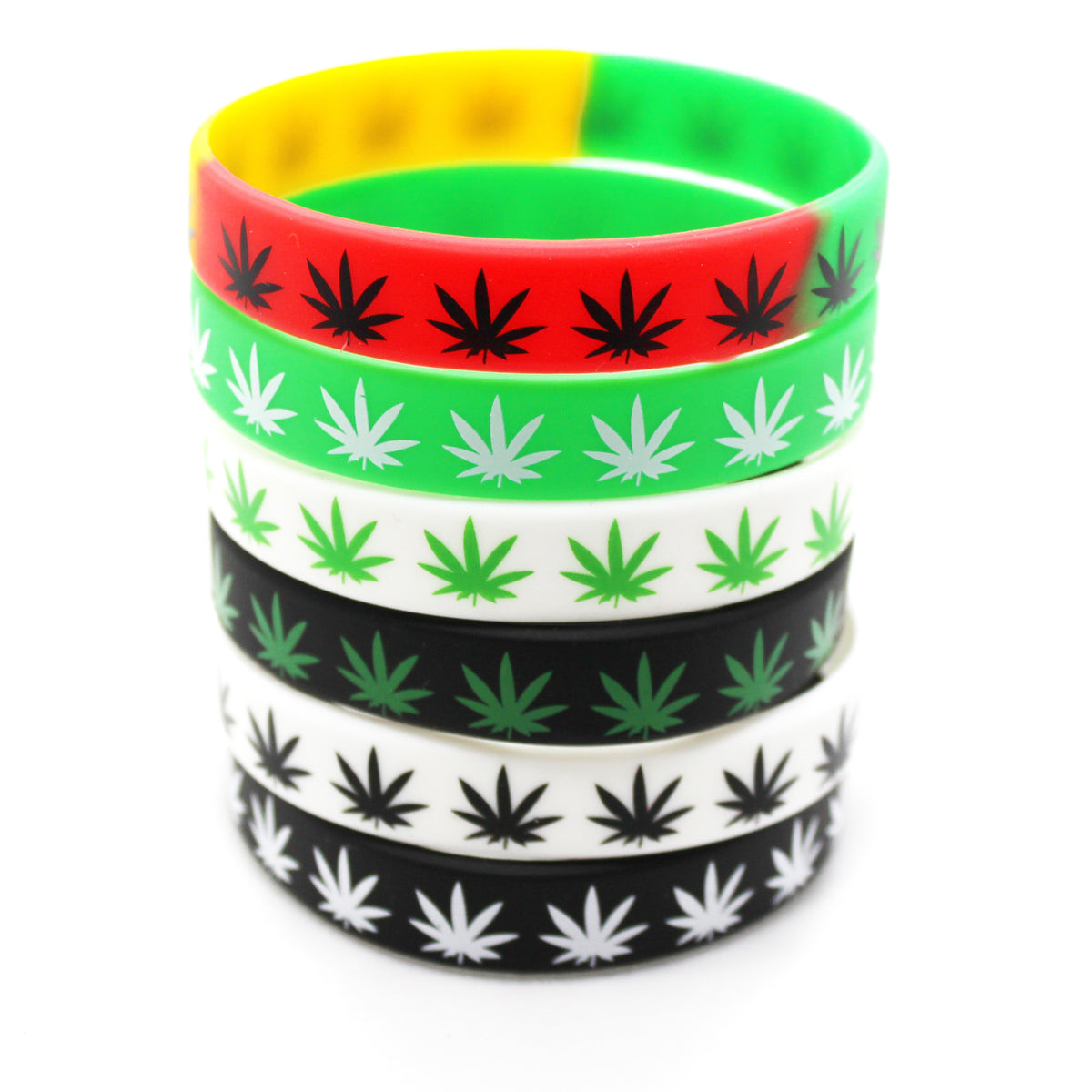 Unisex round silicone 6 bracelets featuring a hemp leaf logo