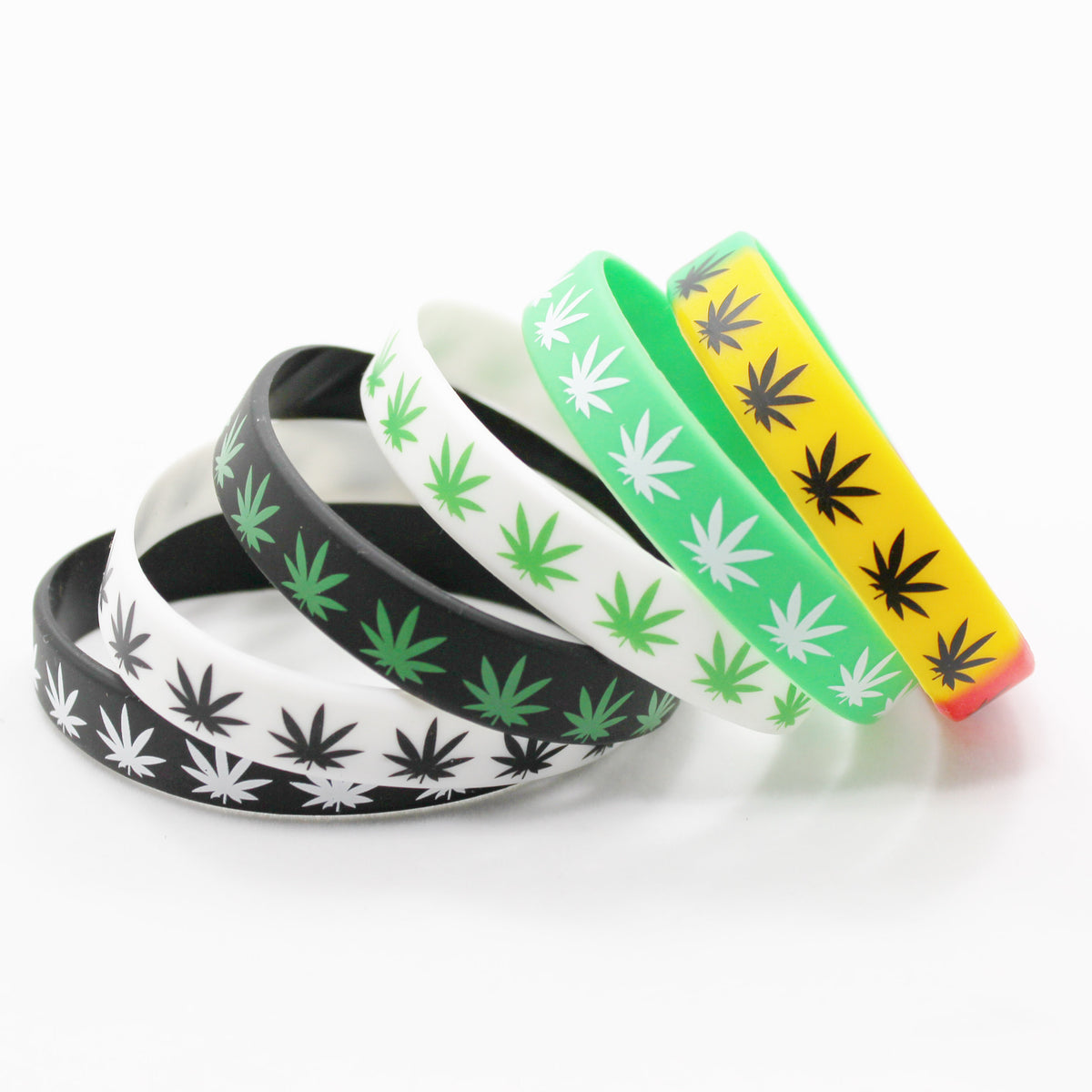 Silk Screen Hemp Leaf Silicone Bracelets
