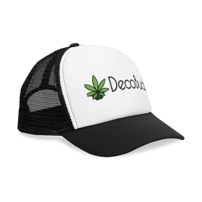 Rad DecoBudz mesh trucker hat with bold branding, combining breathable comfort and cannabis-inspired style