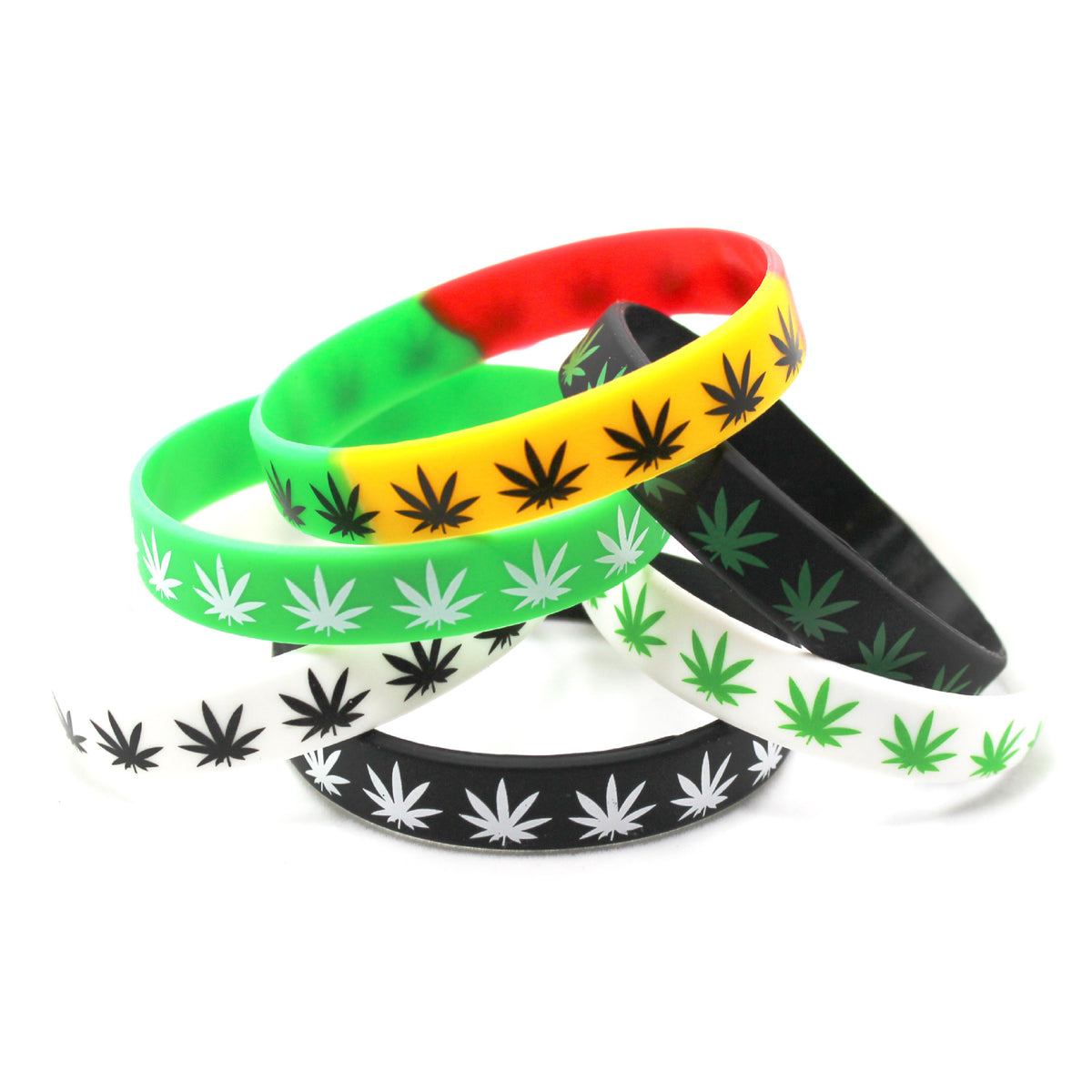 Silk Screen Hemp Leaf Silicone Bracelets