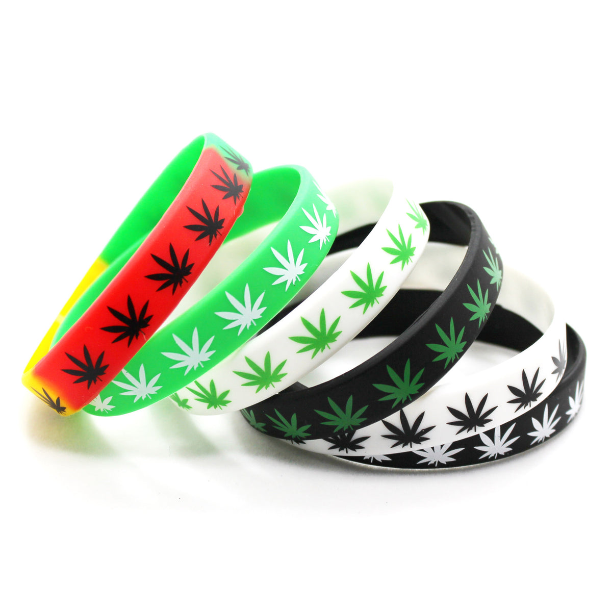 Silk Screen Hemp Leaf Silicone Bracelets